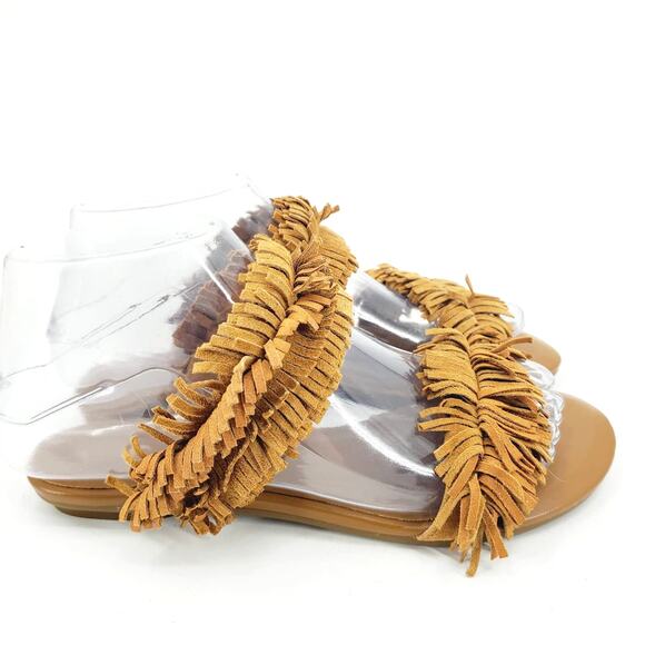 Joie Pippa Tan Suede Fringe Strap Slip On Sandal Size 6 Western Boho Hippie - Picture 6 of 7